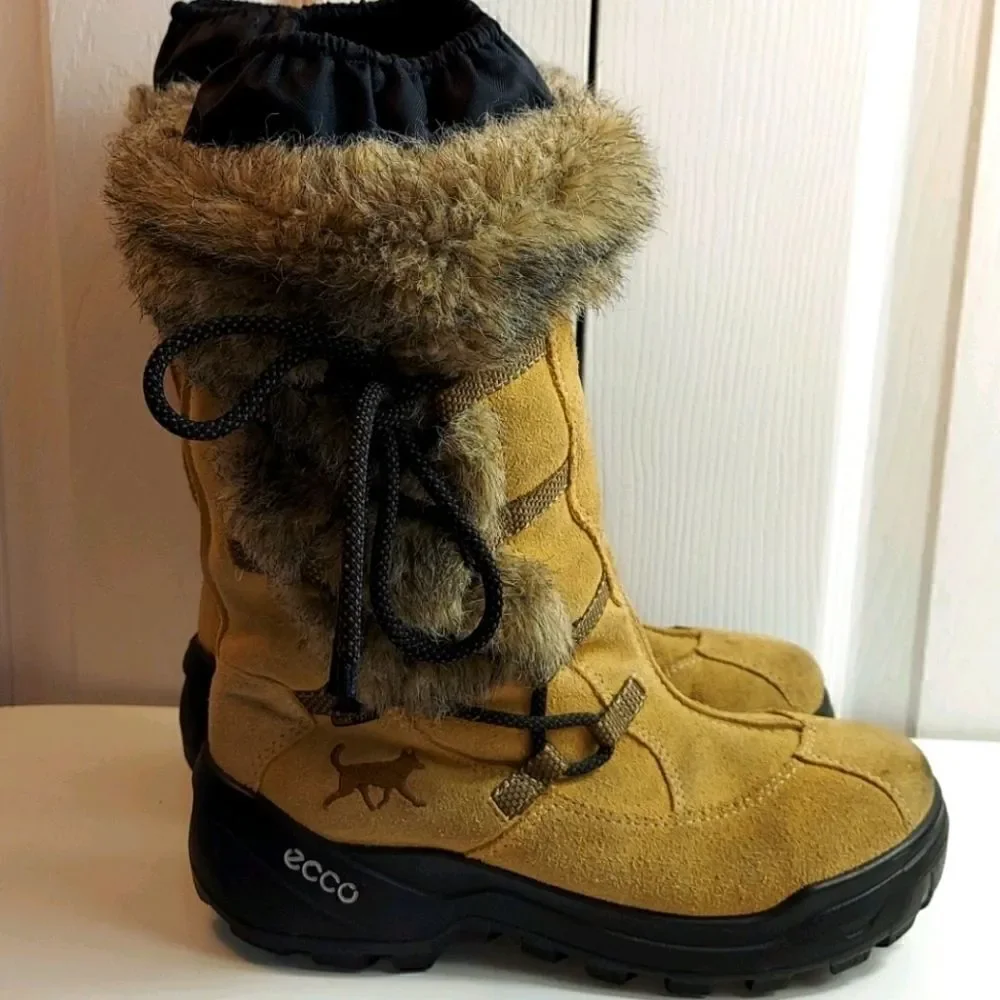 Ecco Gore-tex Fur Trim Sude Winter Boots Sz 35